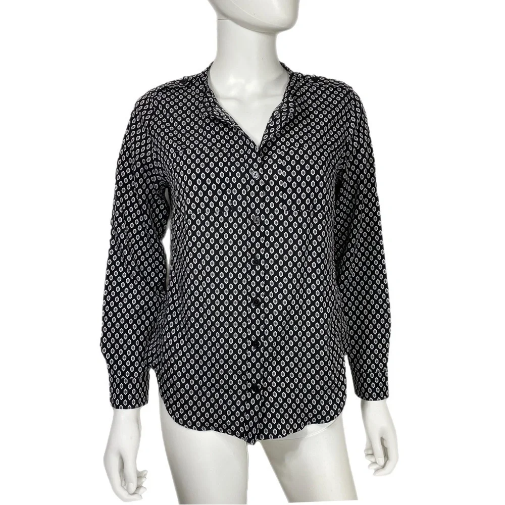 Express Diamond Pattern Black & Gray Design Long Sleeve Collarless Button Down - Picture 1 of 6